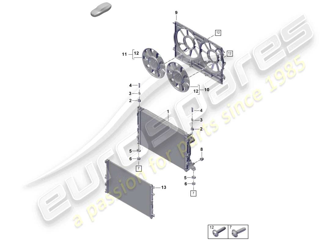 porsche 2024 (cayenne e3 pa) coolant cooling system cooler for coolant radiator cowl part diagram