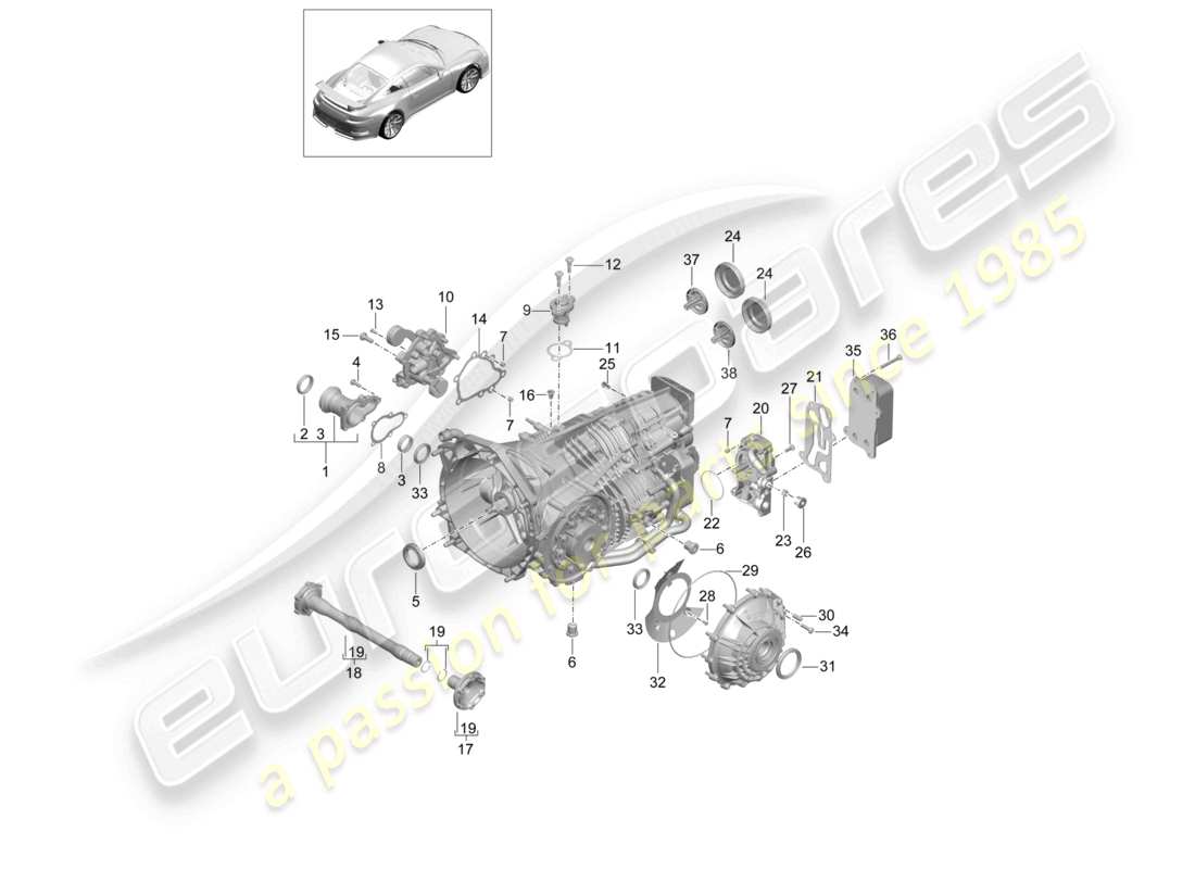 porsche 2021 (991-2 r/gt3/rs) manual gearbox individual parts part diagram