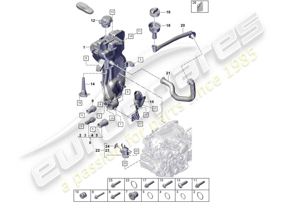 porsche 2022 (718 boxster spyder) engine (oil press./lubrica.) oil tank engine oil part diagram