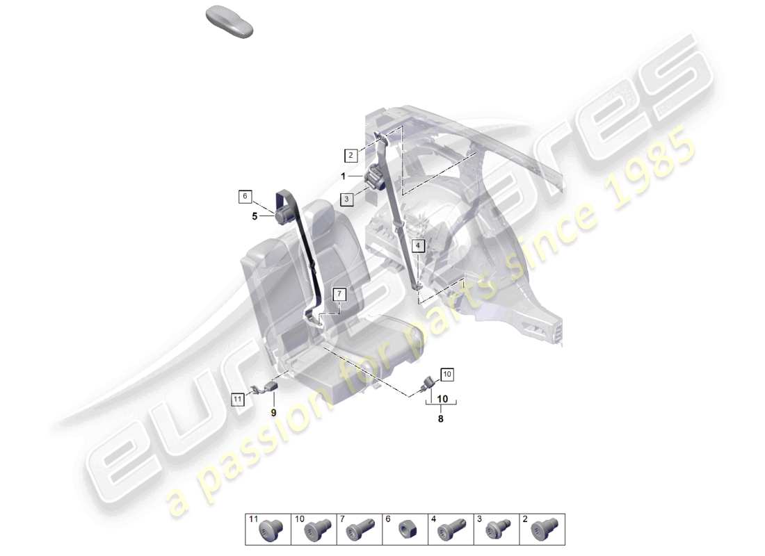 porsche 2024 (cayenne e3 pa) three-point safety belt rear belt latch part diagram