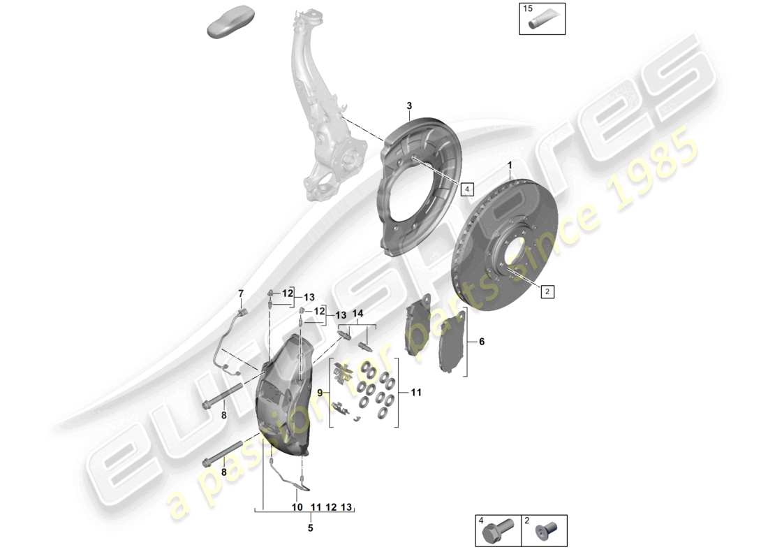 porsche 2024 (panamera 976) disc brake 20 front axle black green red part diagram