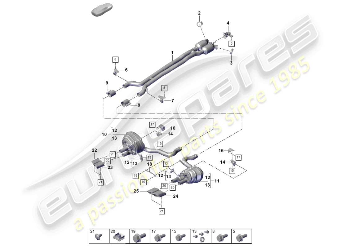 porsche 2024 (panamera 976) exhaust system front silencer rear silencer tailpipe part diagram