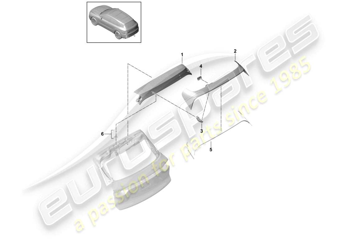 porsche 2024 (cayenne e3 9ya/9yb) rear spoiler sport design package part diagram