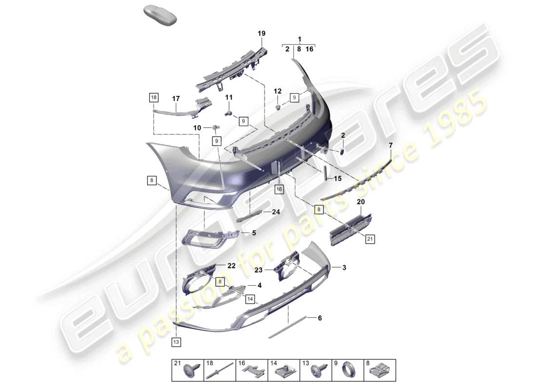 porsche 2026 (992-2 turbo / s) bumper rear with: basic accessories ece part diagram