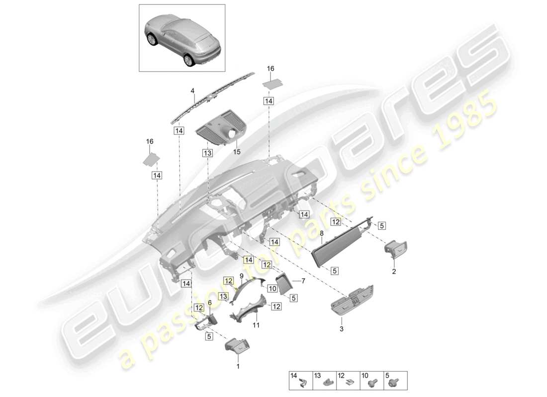 porsche 2021 (macan) accessories instrument panel trim upper part parts diagram