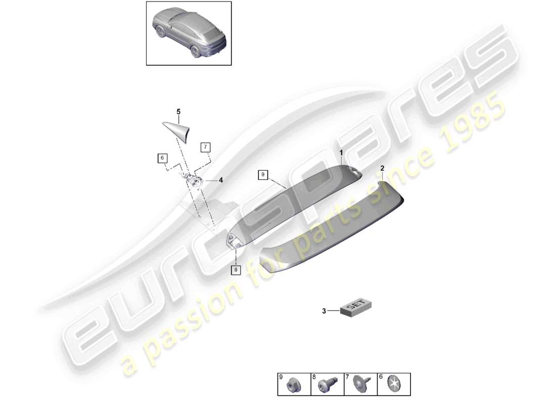 porsche 2021 (cayenne e3 9ya/9yb) roof edge spoiler coupe parts diagram