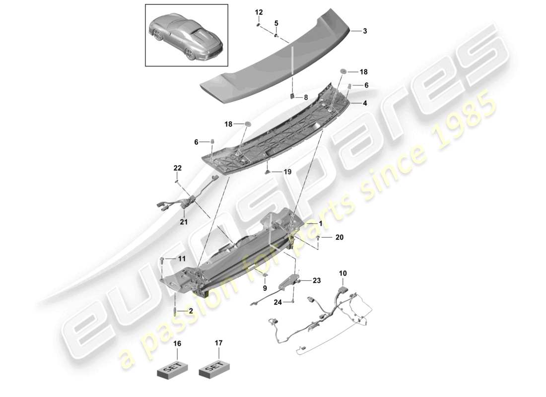 porsche 2021 (991-2 r/gt3/rs) rear spoiler part diagram