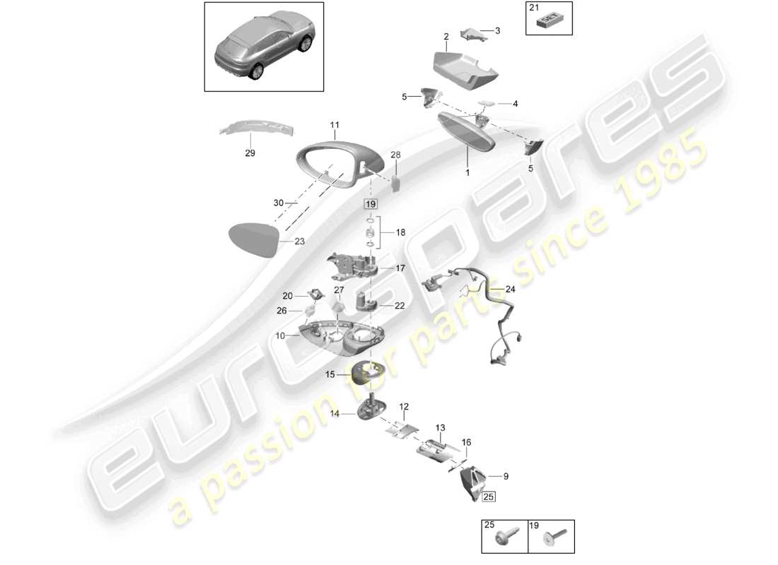 porsche 2021 (macan) exterior mirror interior mirror part diagram