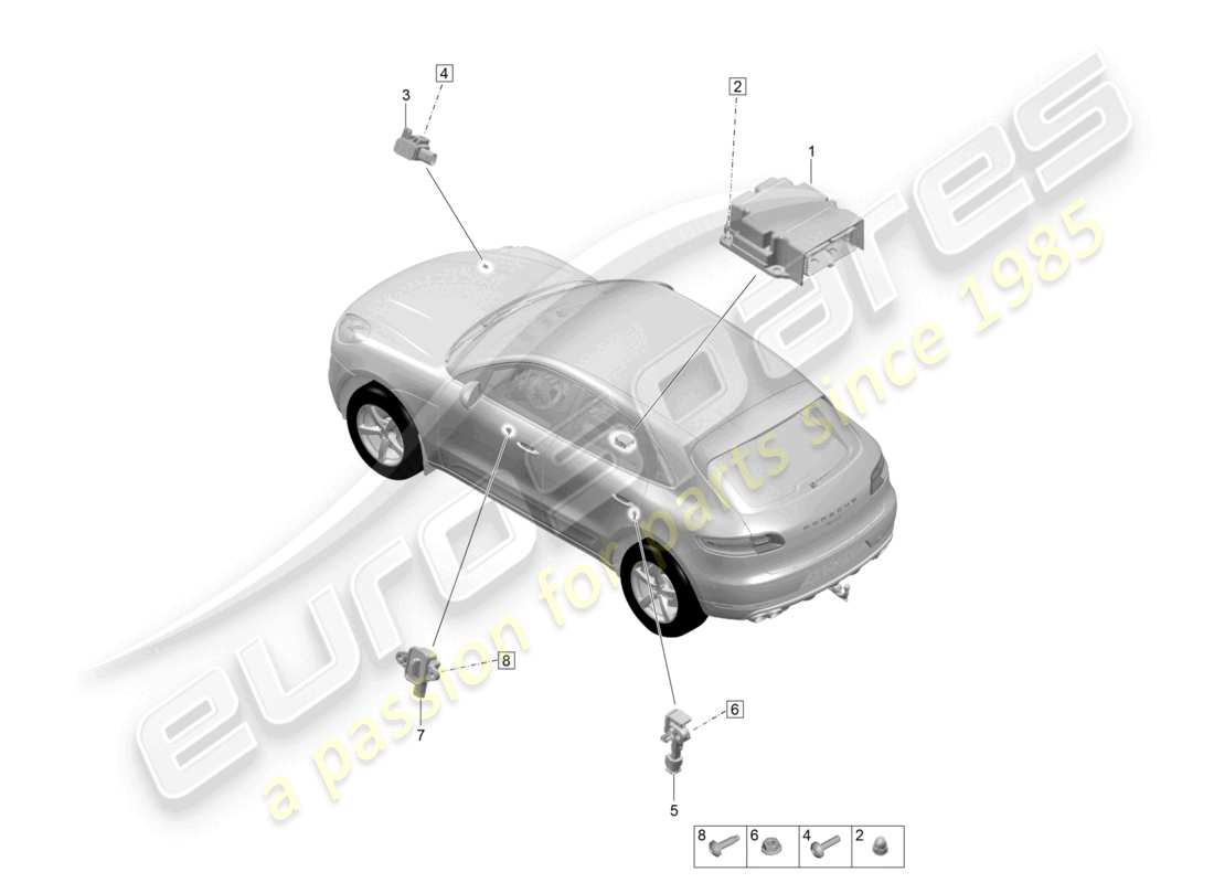 porsche 2021 (macan) control unit crash sensor for airbag airbag part diagram