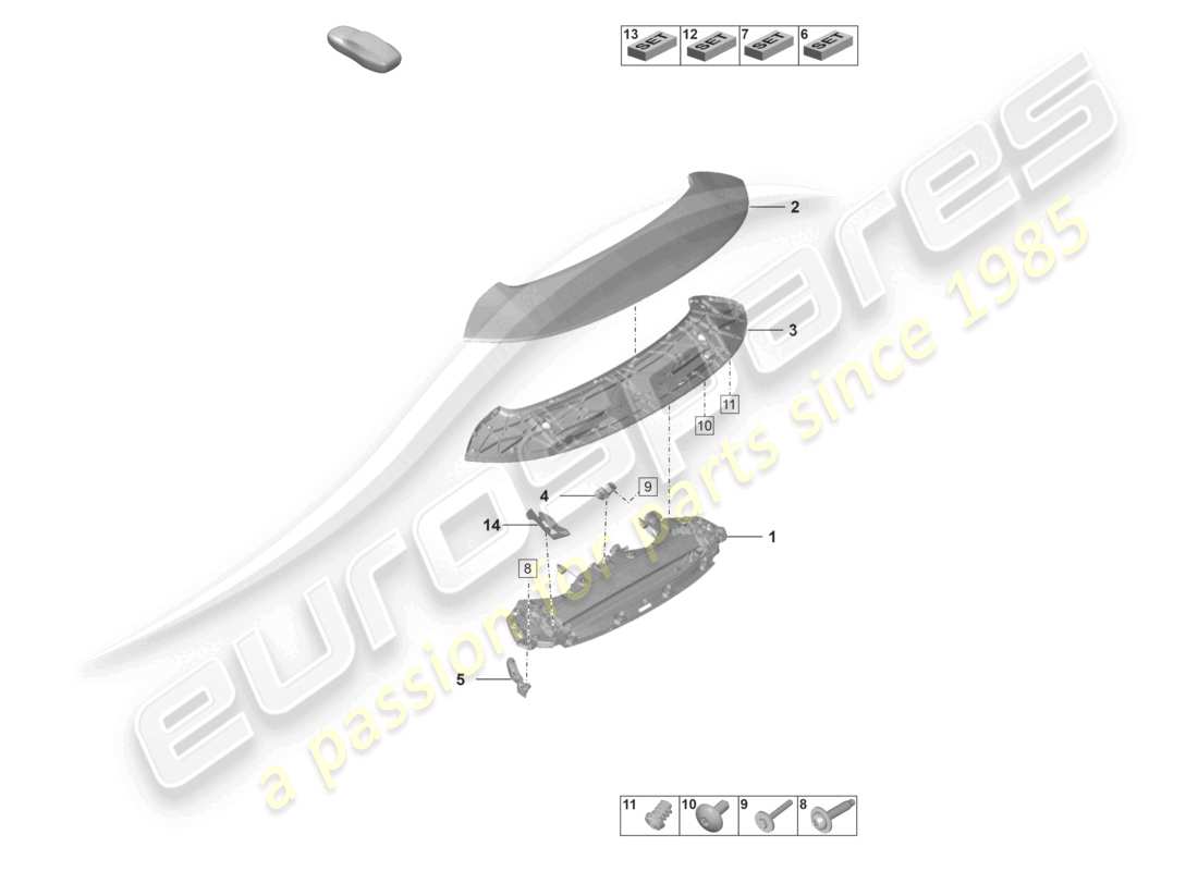 porsche 2021 (992-1) rear spoiler part diagram