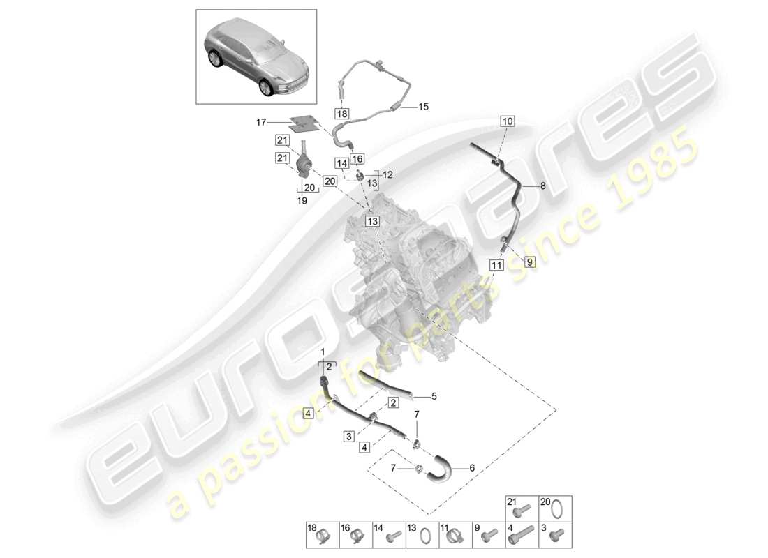 porsche 2021 (macan) coolant cooling system 1 part diagram