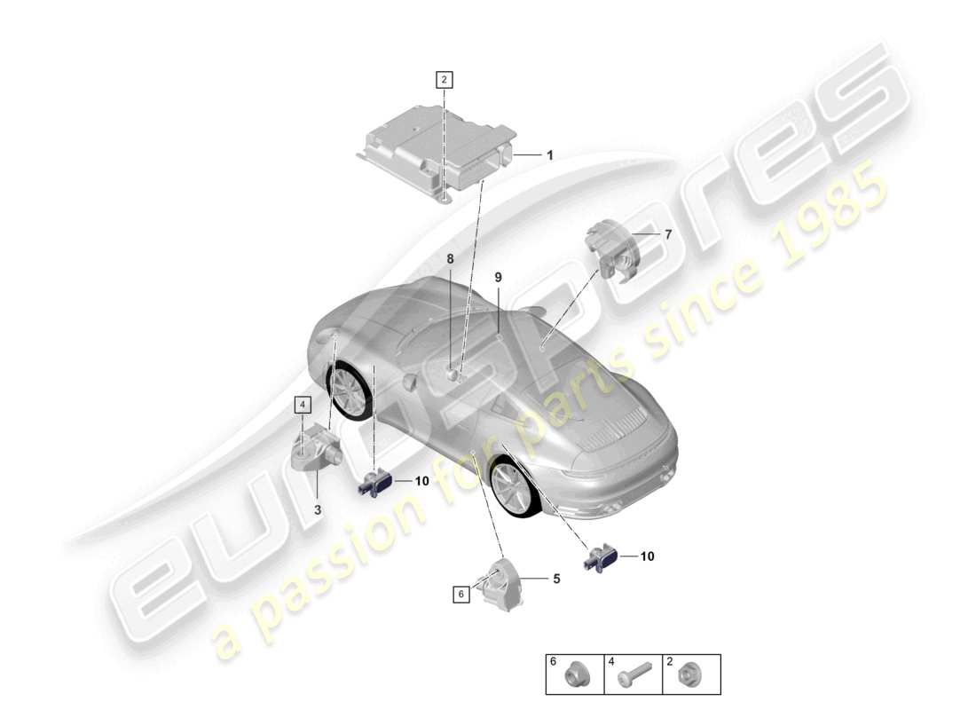 porsche 2021 (992-1) control unit for airbag crash sensor for airbag part diagram