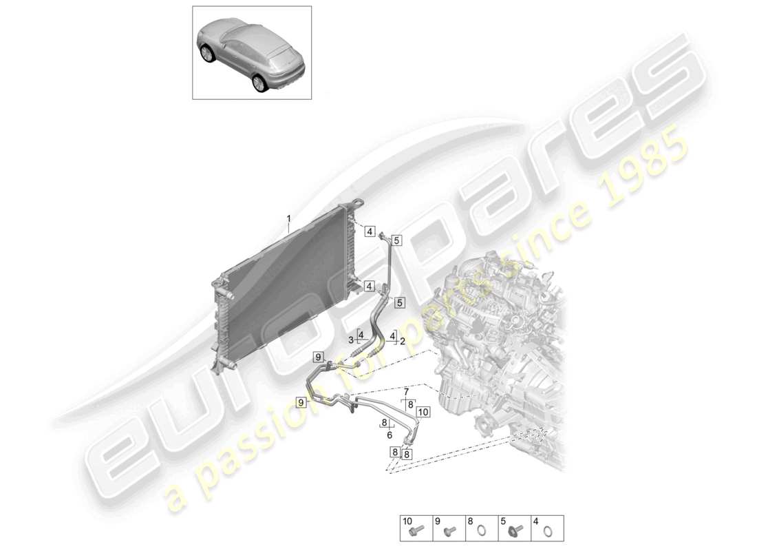 porsche 2021 (macan) - pdk - gearbox gear oil cooler oil pressure line part diagram