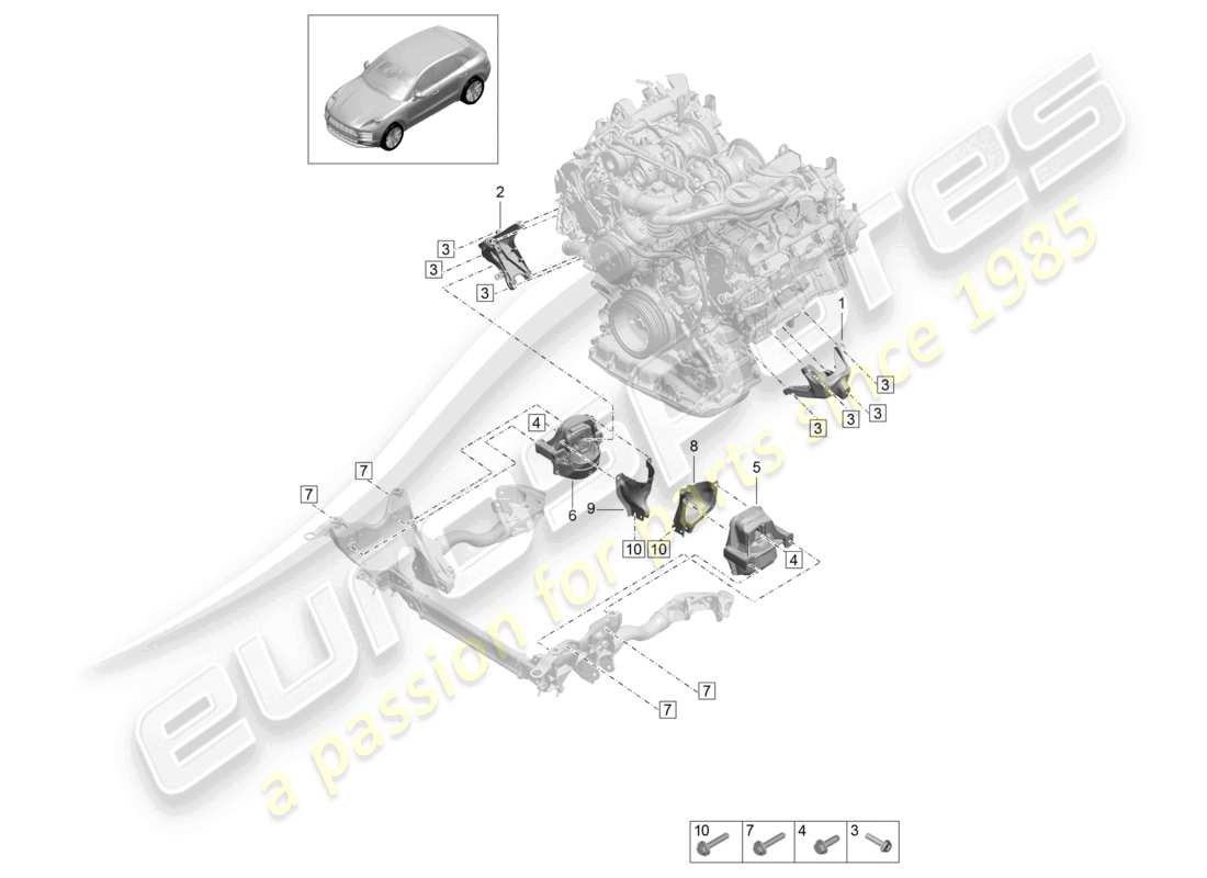 porsche 2021 (macan) engine lifting tackle console for engine mounting engine mounting part diagram