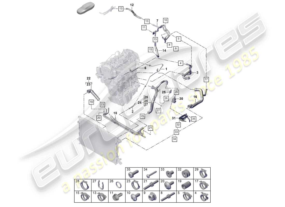 porsche 2024 (cayenne e3 pa) coolant cooling system coolant expansion tank coolant pipe part diagram