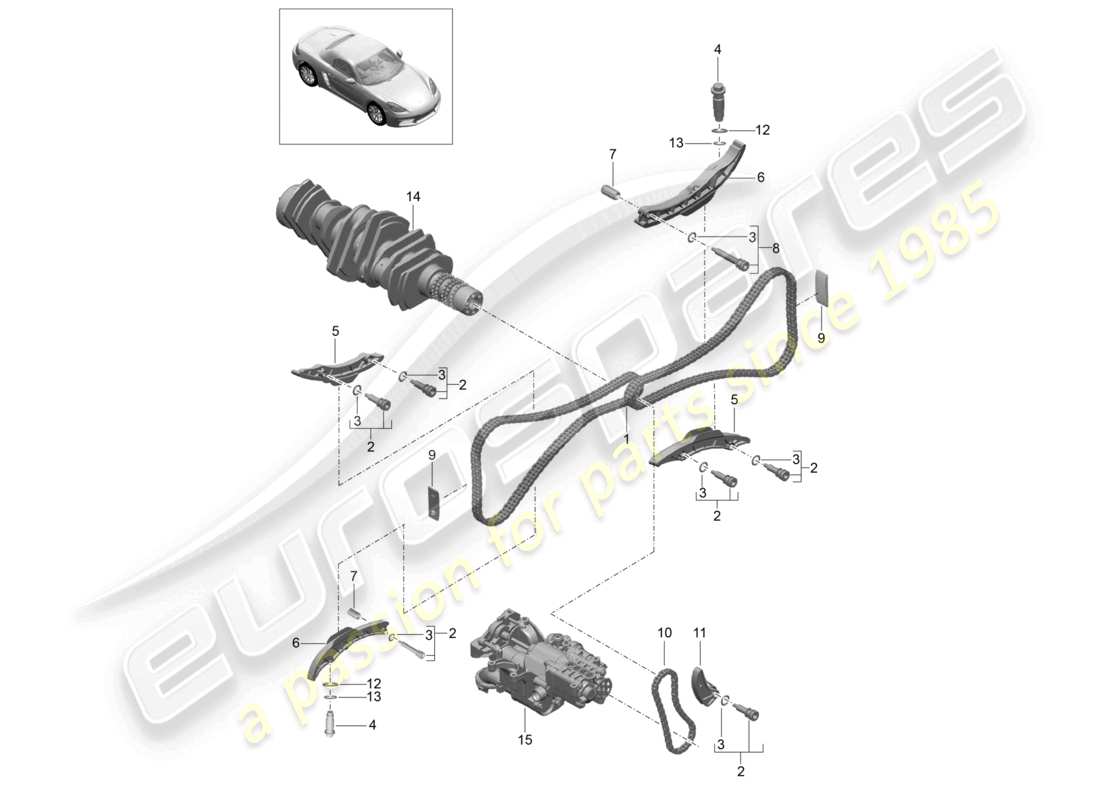 porsche 2021 (718 boxster) timing chain part diagram