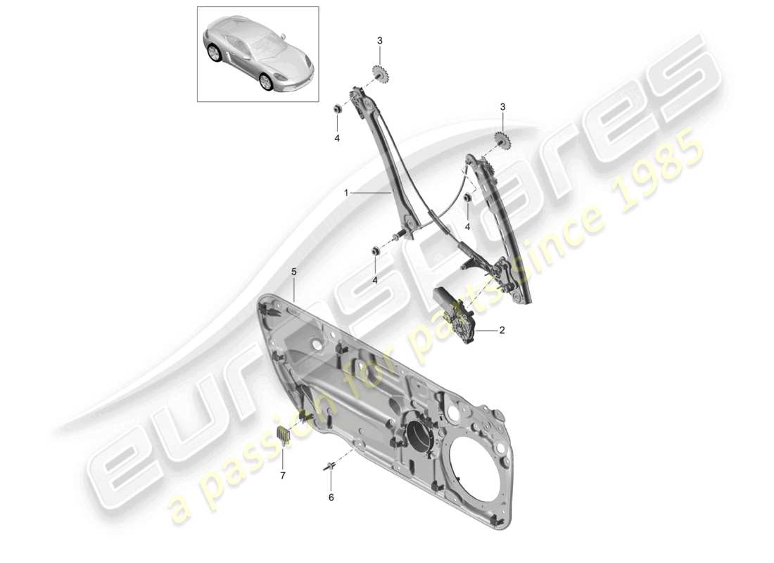 porsche 2025 (718 cayman) window regulator part diagram