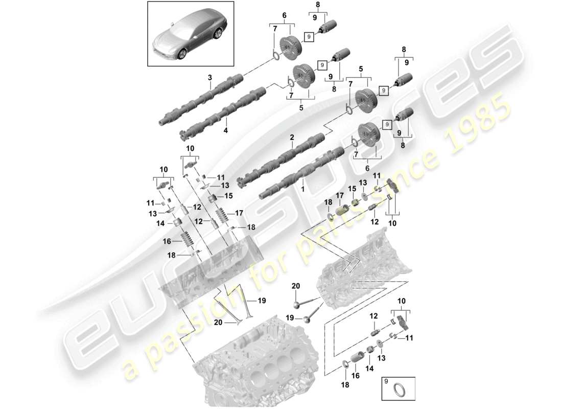 porsche 2021 (panamera 971-1) camshaft, valves parts diagram