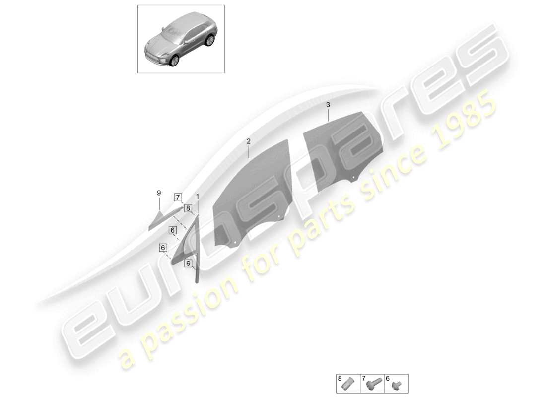 porsche 2021 (macan) door and side window part diagram