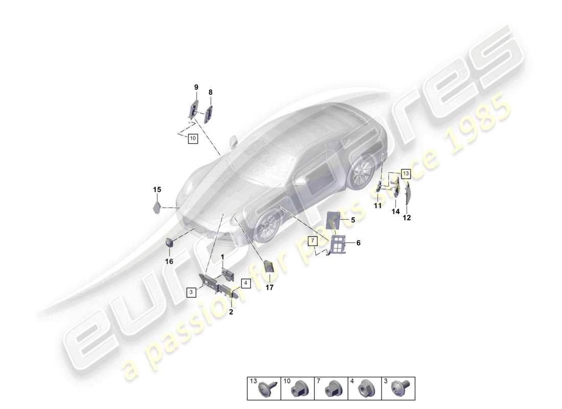 porsche 2025 (992-2) control units control unit for driver assist systems control unit for thermomanagement control unit (bcm) for conv. system & ob power supply control unit for lane change assist control unit for opening garage door control unit for object detection part diagram