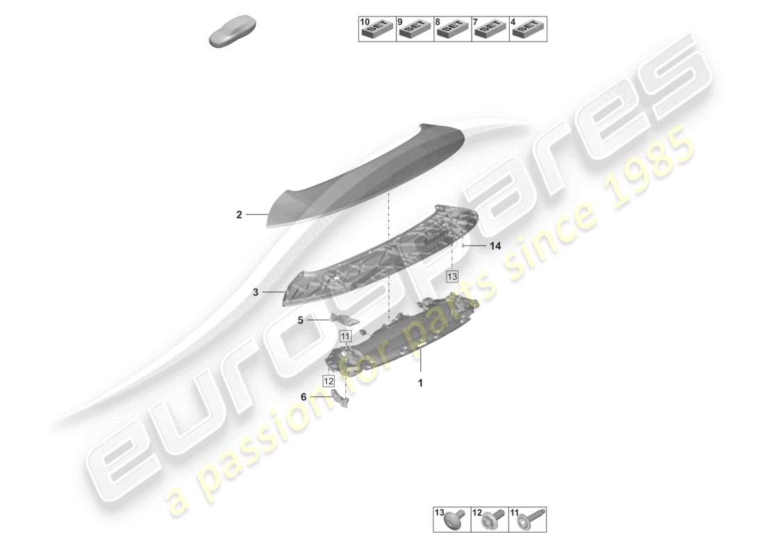 porsche 2021 (992-1) rear spoiler part diagram