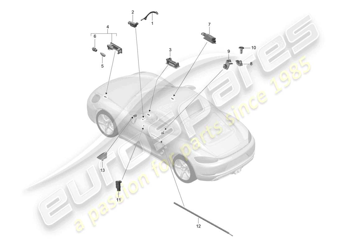porsche 2025 (718 cayman) interior lighting door warning light footwell light luggage compartment lamp glove box light light exterior mirror part diagram