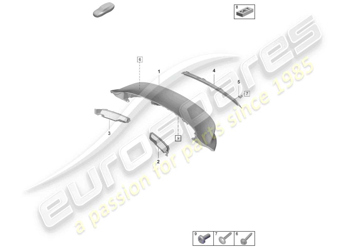 porsche 2021 (992-1 gt3/rs/st) rear spoiler part diagram
