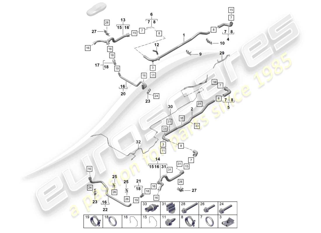 porsche 2021 (718 cayman gt4) coolant cooling system front end parts diagram