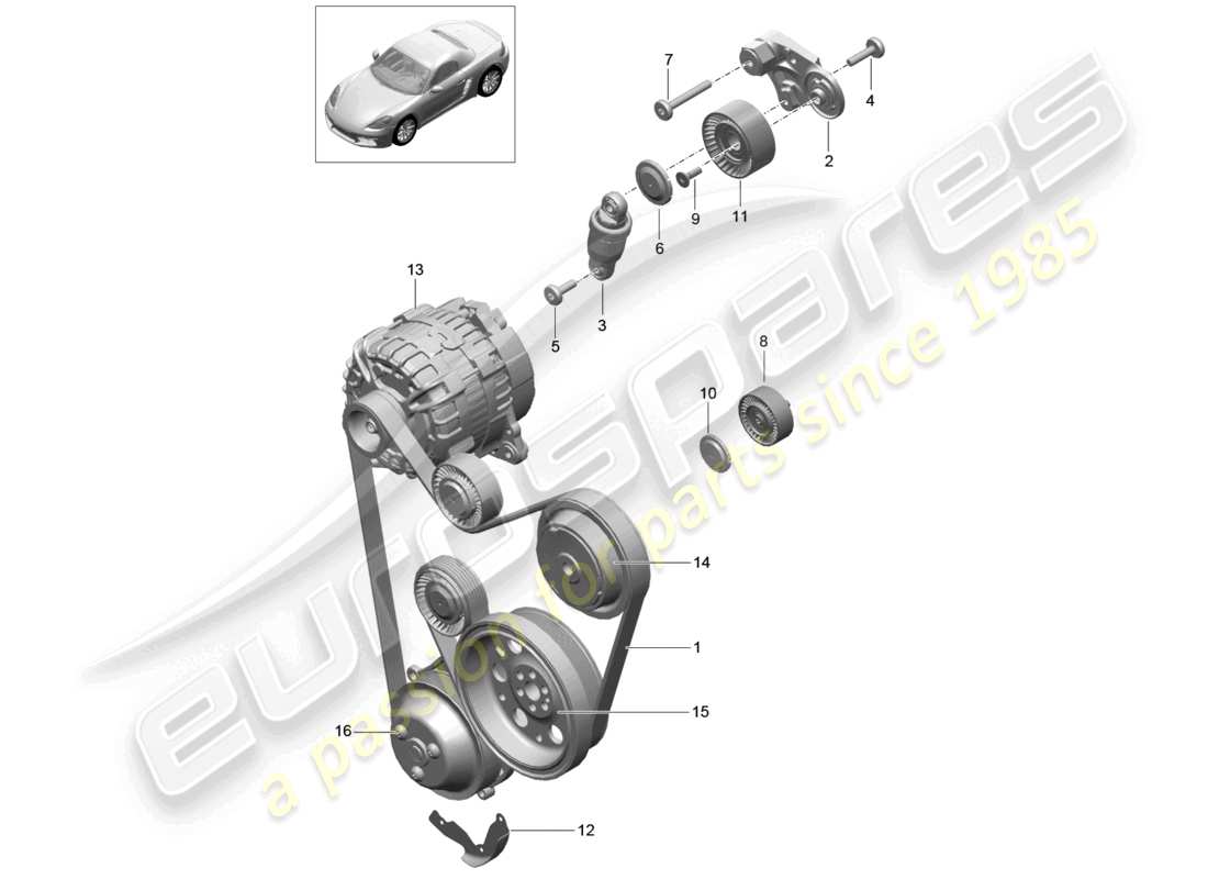 porsche 2021 (718 boxster) belt tensioner damper v-belt part diagram