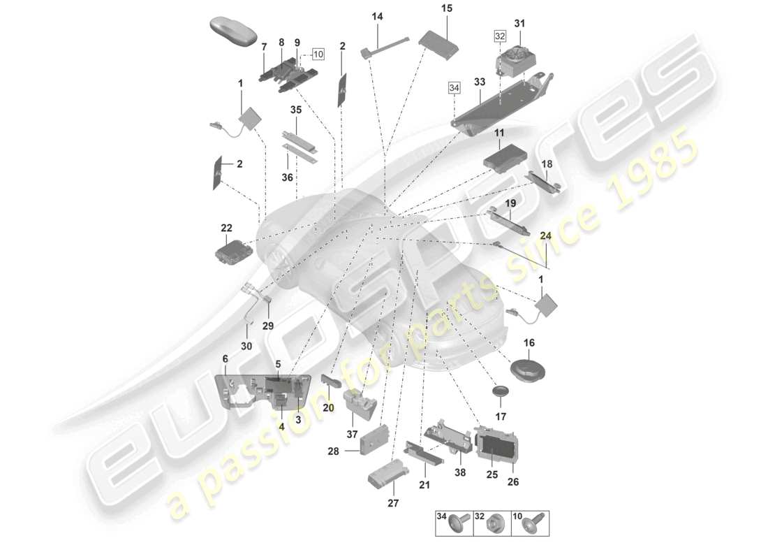 porsche 2021 (992-1) aerial aerial amplifier emergency call loudspeaker chip card reader for road toll system connection for usb and aux-in part diagram