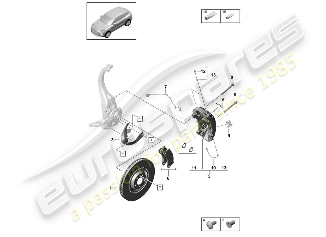 porsche 2021 (macan) disc brake front axle white d >>- mj 2021 red part diagram