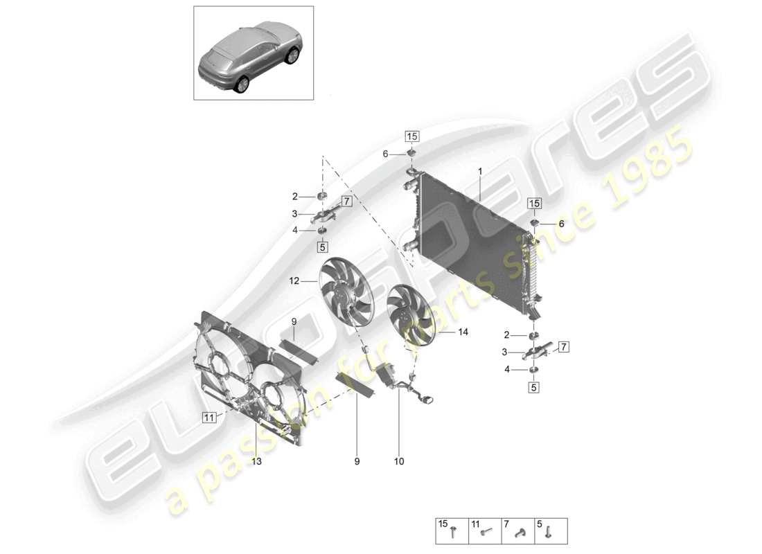 porsche 2021 (macan) coolant cooling system cooler for coolant part diagram