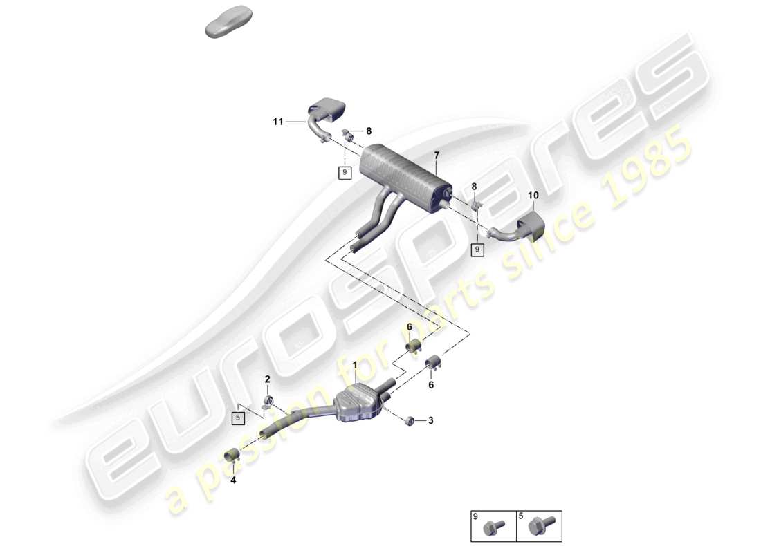 porsche 2024 (cayenne e3 pa) exhaust system front silencer rear silencer tailpipe part diagram