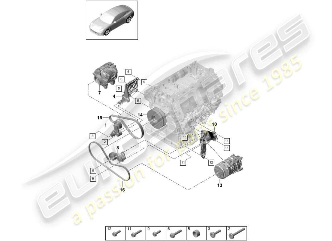 porsche 2021 (panamera 971-1) poly-v-belt belt tensioner damper parts diagram