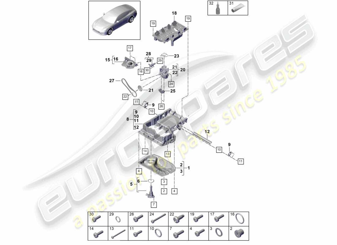 porsche 2021 (panamera 971-1) oil-conducting housing oil pump oil sump parts diagram