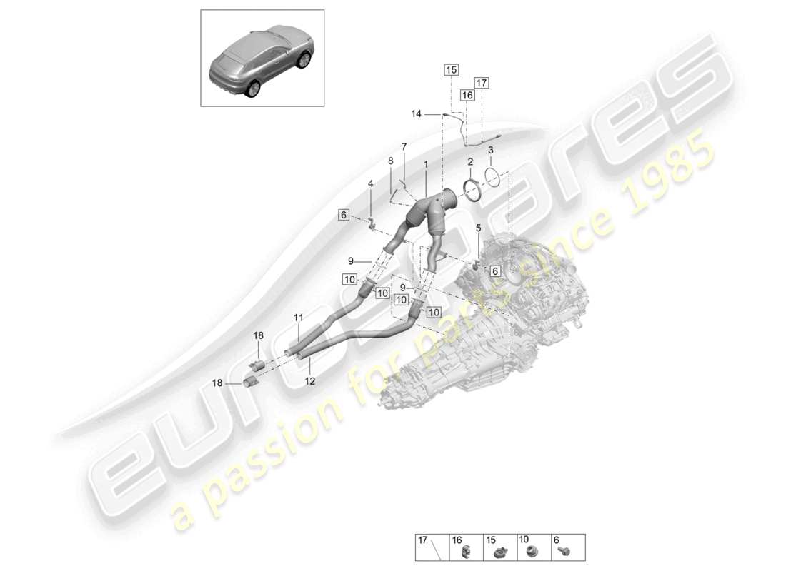 porsche 2021 (macan) catalytic converter petrol particulate filter lambda probe part diagram