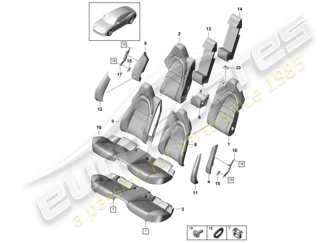 porsche 2022 (panamera 971-2) seat rear comfort seat comfort version foam part backrest covers seat covers part diagram