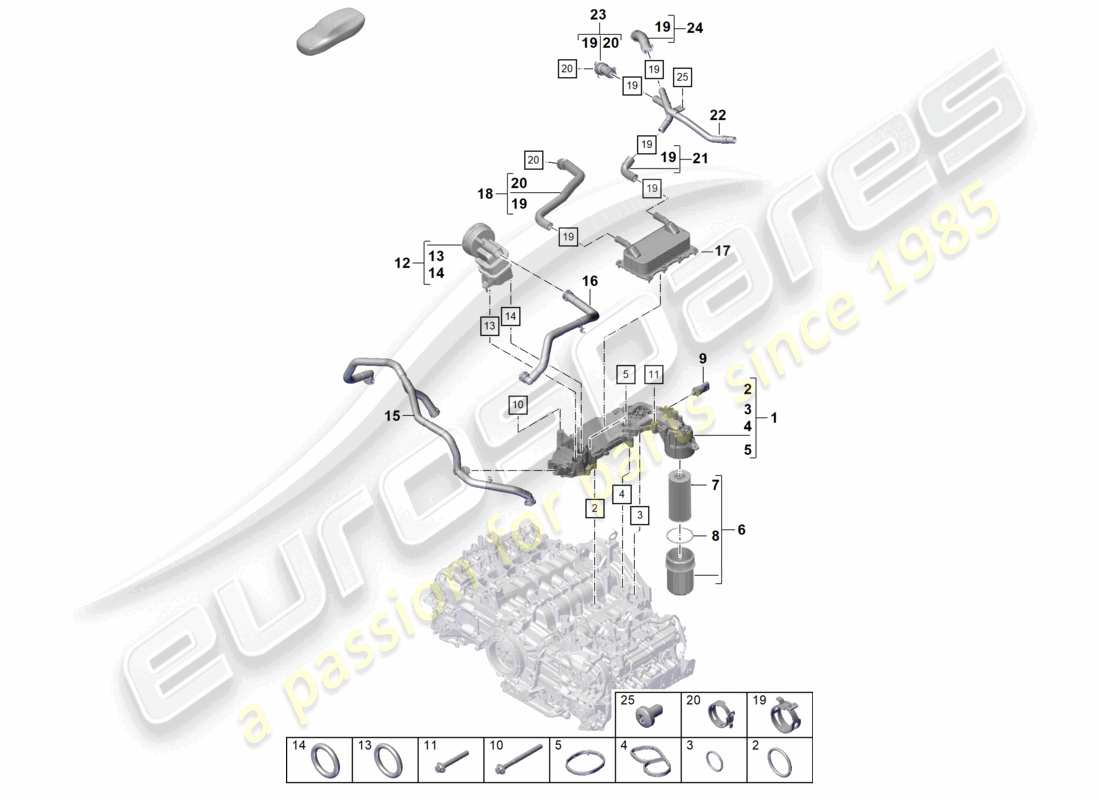porsche 2022 (718 boxster) engine (oil press./lubrica.) oil-conducting housing oil filter heat exchanger part diagram