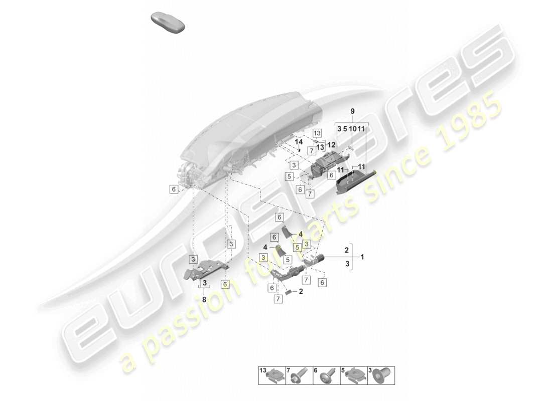 porsche 2022 (panamera 971-2) dash panel attachment parts lower part diagram