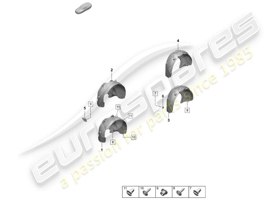 porsche 2026 (macan-e) wheel housing liner front and rear accessories part diagram