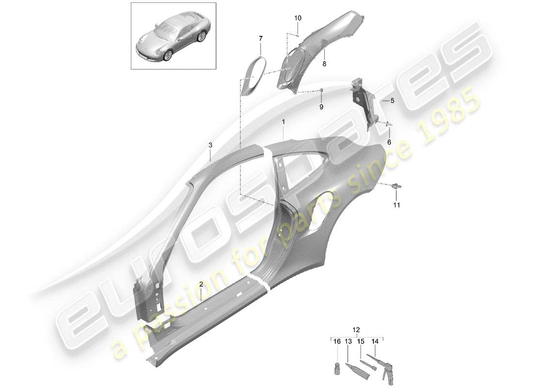 porsche 2018 (991-2 turbo) side panel part diagram