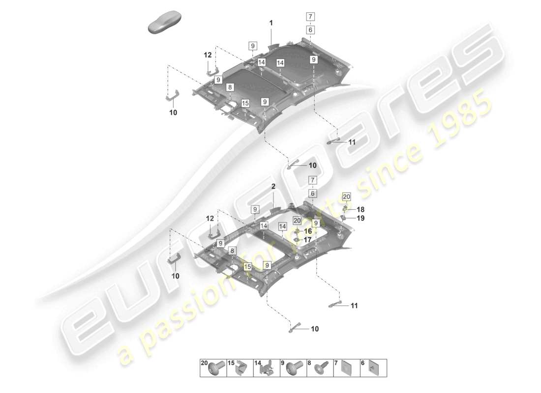 porsche 2022 (panamera 971-2) roof trim accessories part diagram