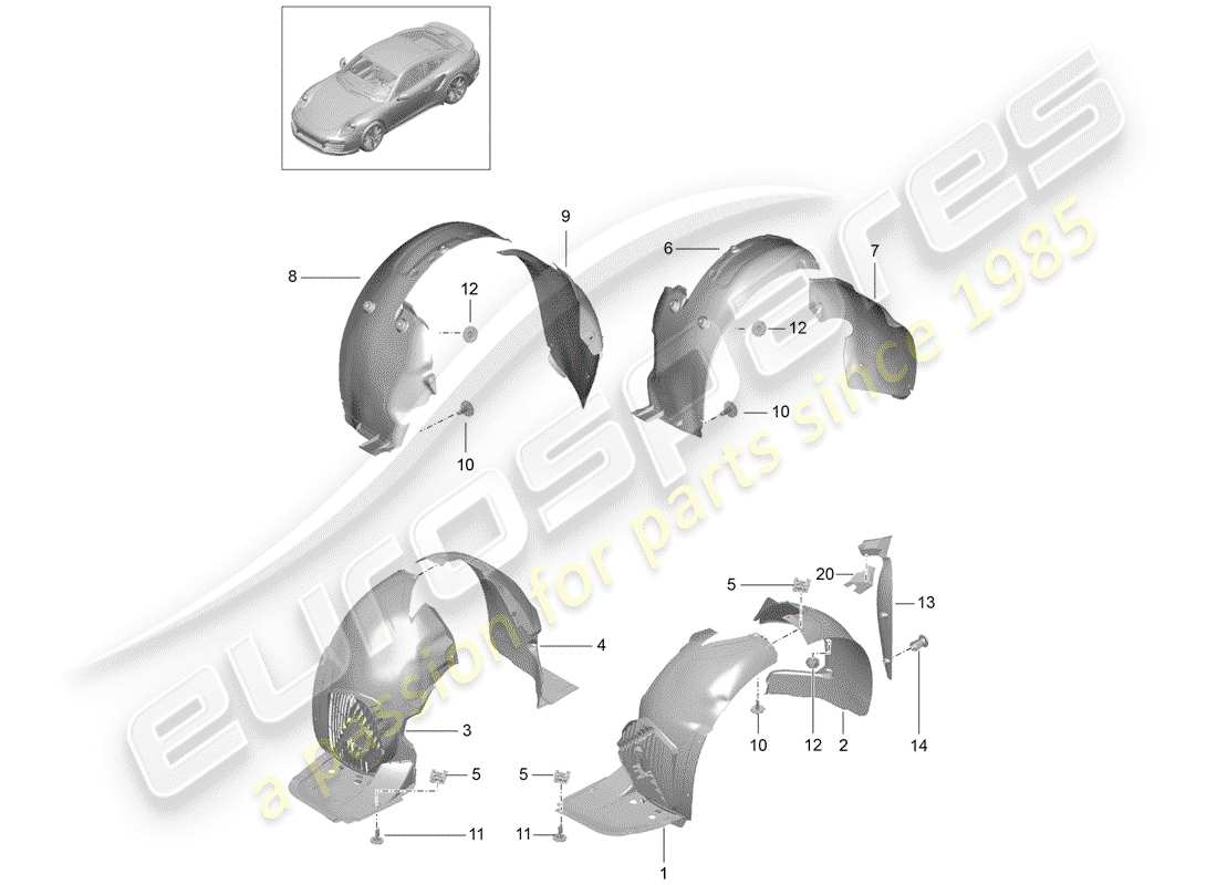 porsche 2018 (991-2 turbo) wheelhouse protector part diagram