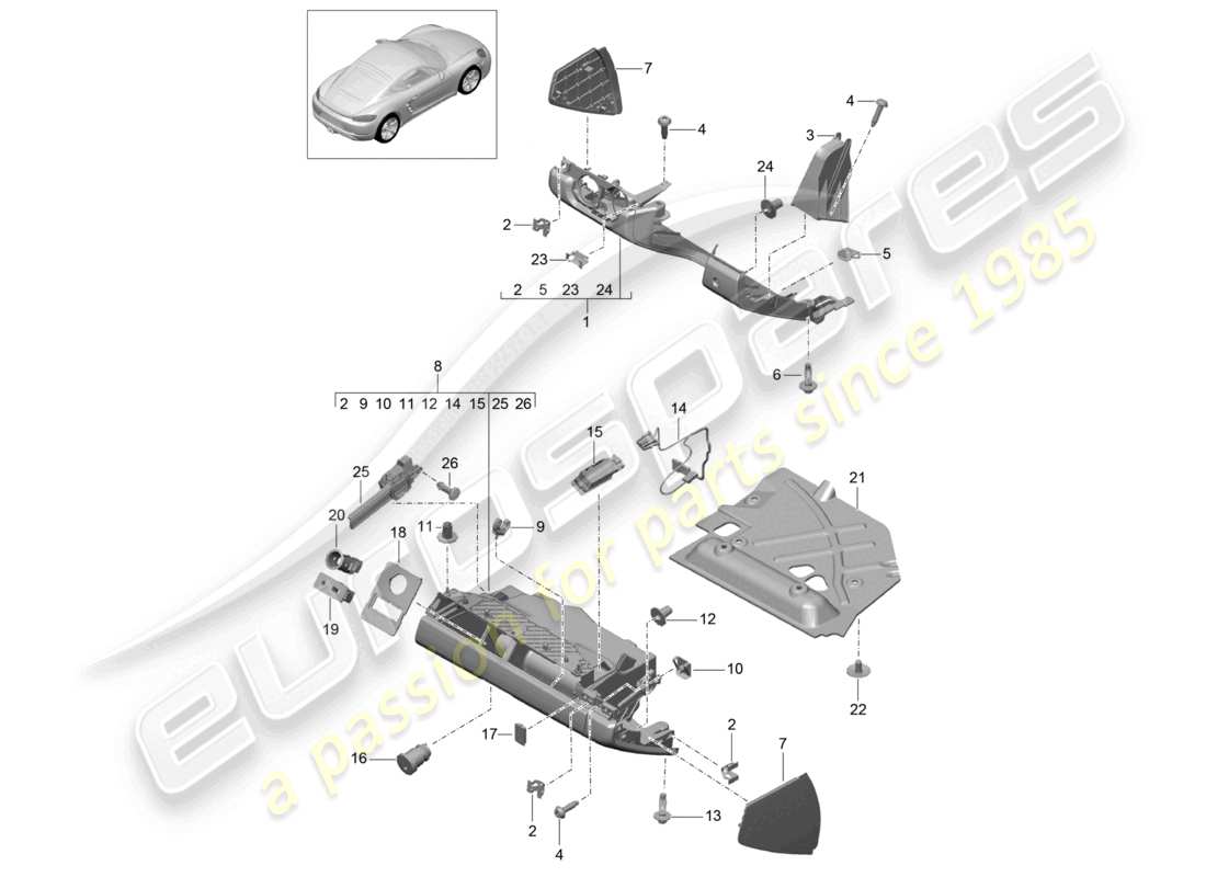 porsche 2022 (718 cayman) glove box and trim (drivers side) part diagram
