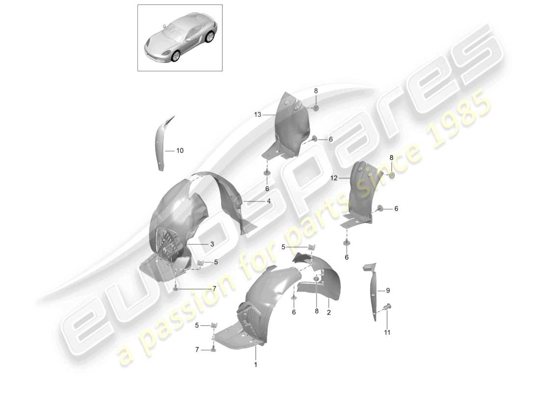 porsche 2023 (718 cayman) trims wheel housing part diagram