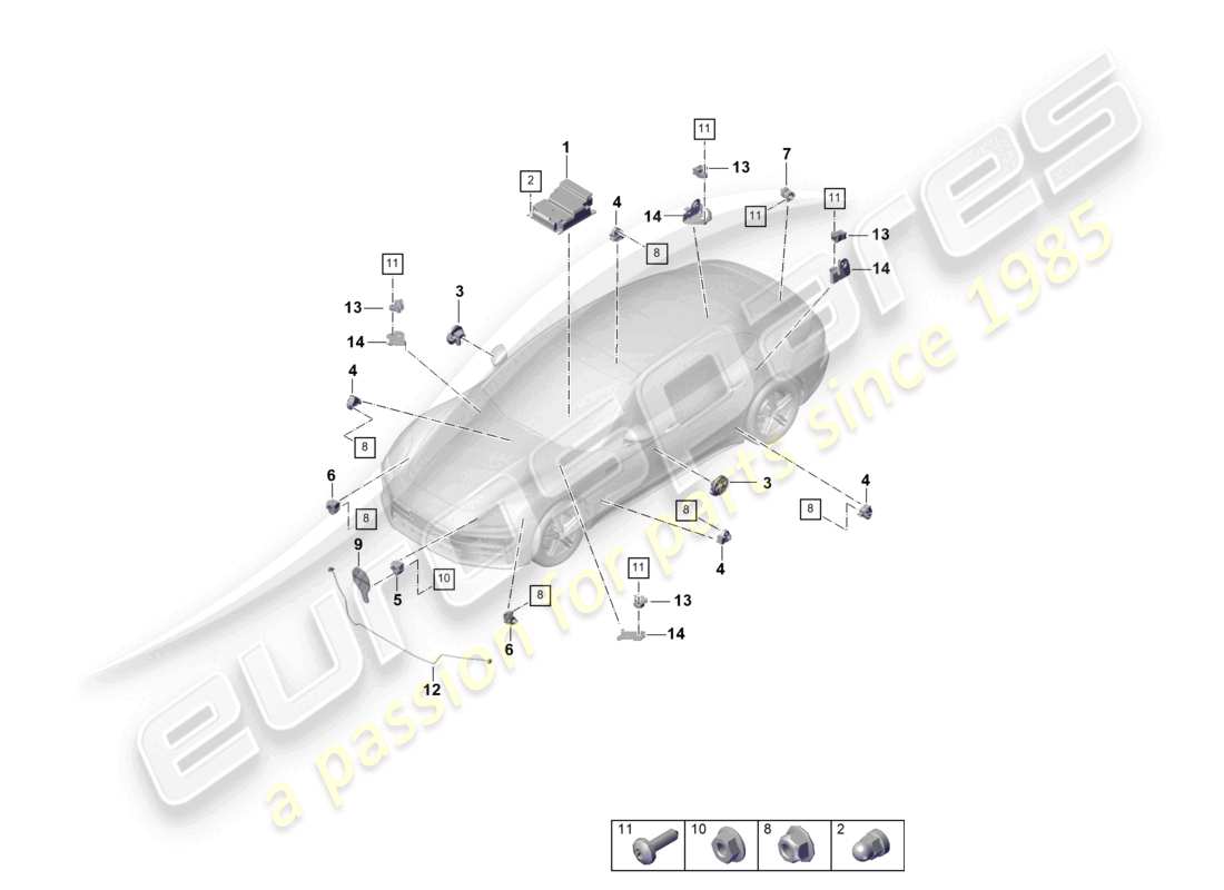 porsche 2026 (panamera 976) control unit sensors airbag pressure sensor pedestrian protection part diagram