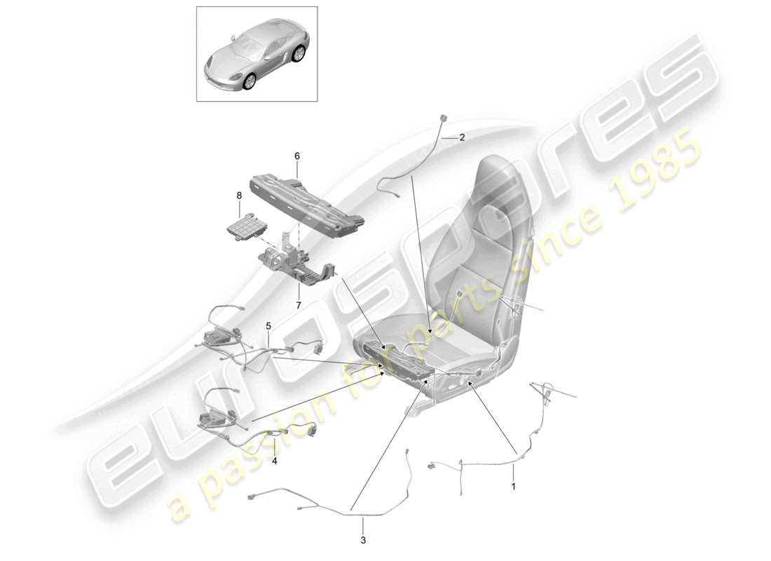 porsche 2022 (718 cayman) wiring looms switch control unit electric motor sports seat part diagram