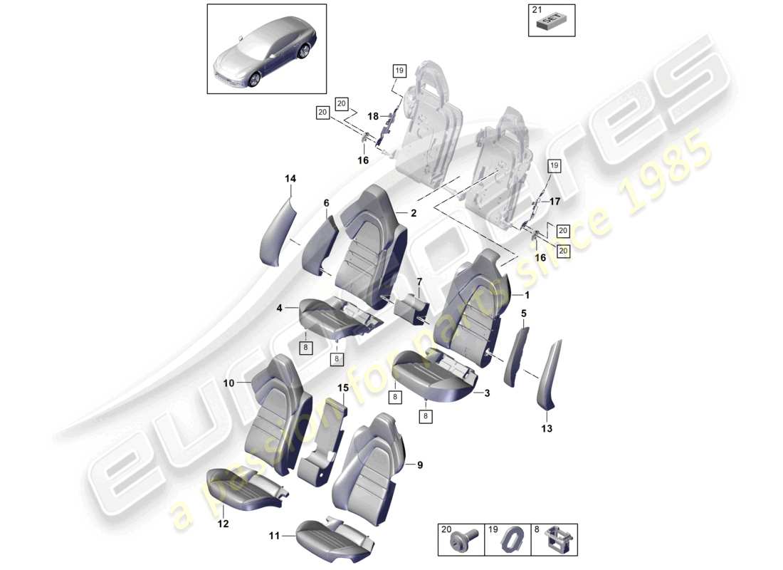 porsche 2024 (panamera 971-2) seat rear comfort seat sport version foam part backrest covers seat covers part diagram