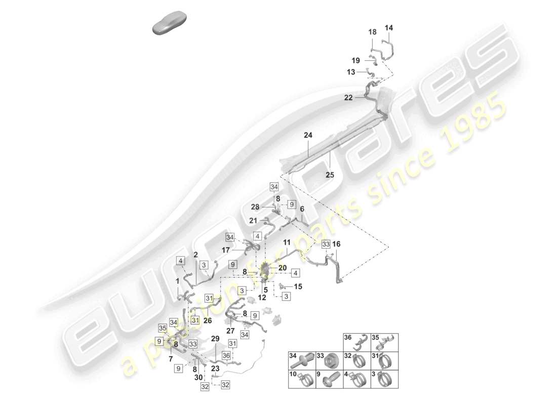 porsche 2020 (taycan 9j1-1) coolant pipe part diagram