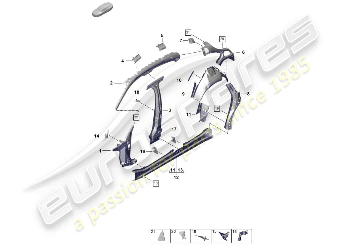 porsche 2025 (panamera 976) side part inner outer part diagram
